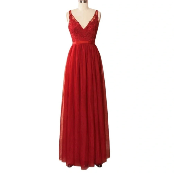 MANIJU NWT Prom  Dress Mint Green Lace Appliqués Over Tulle Floor Length Gown L - Picture 10 of 12